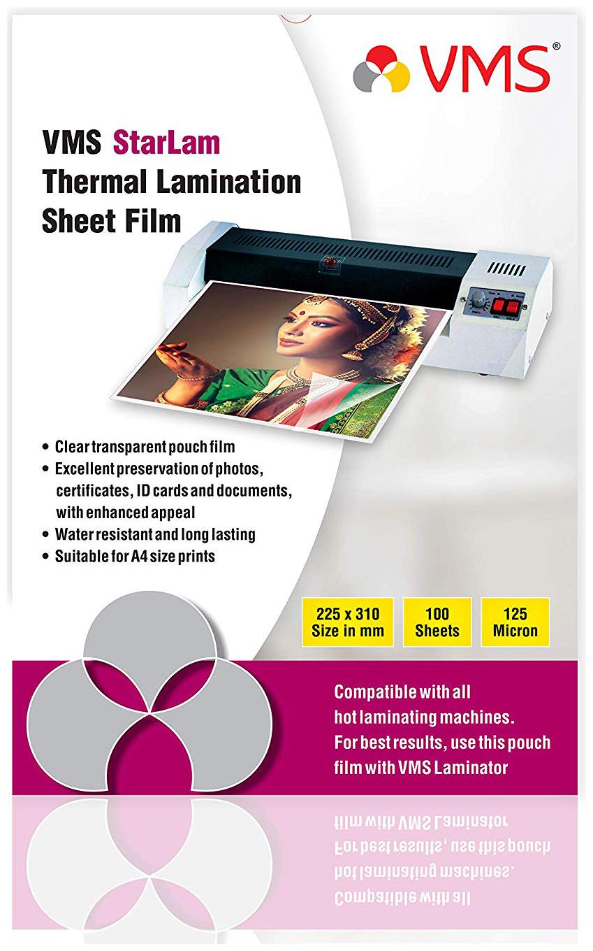 

VMS Starlam Thermal A4 Lamination Pouch 225x310mm 125 Micron (100 Sheets) for Certificate and Documents