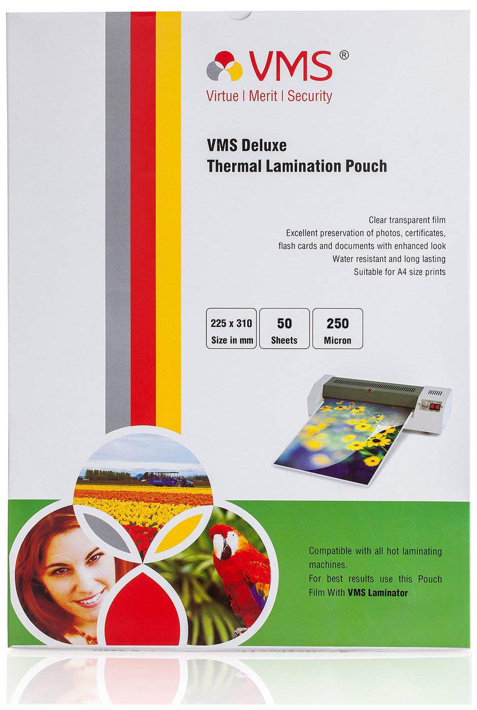 

VMS Deluxe A4 Thermal Lamination Pouch 225x310mm 250 Micron -(50 Sheets) for Documents Certificates