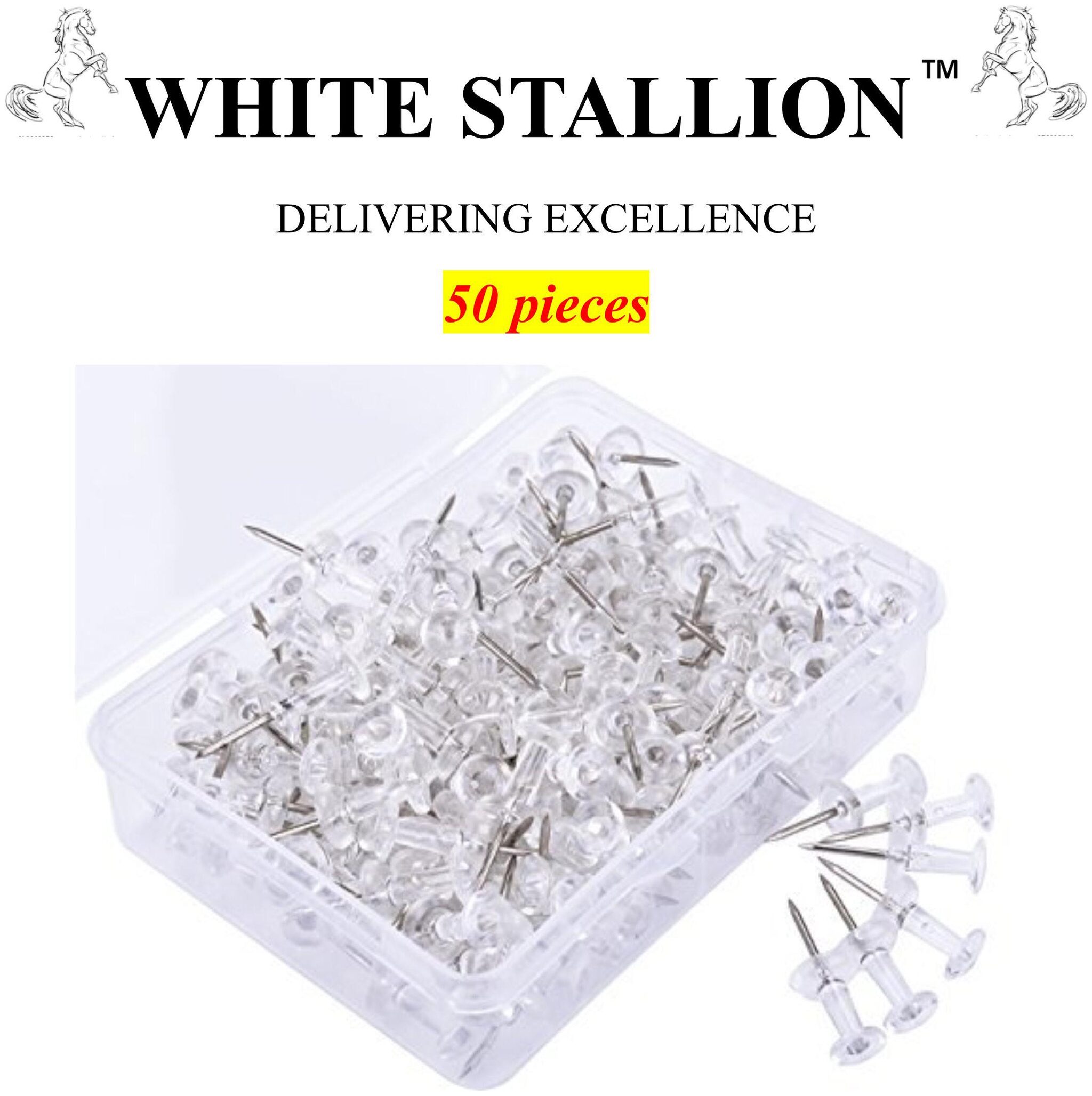 

White Stallion Transparent Push Pins Board Pins Gem Pins 50 pieces