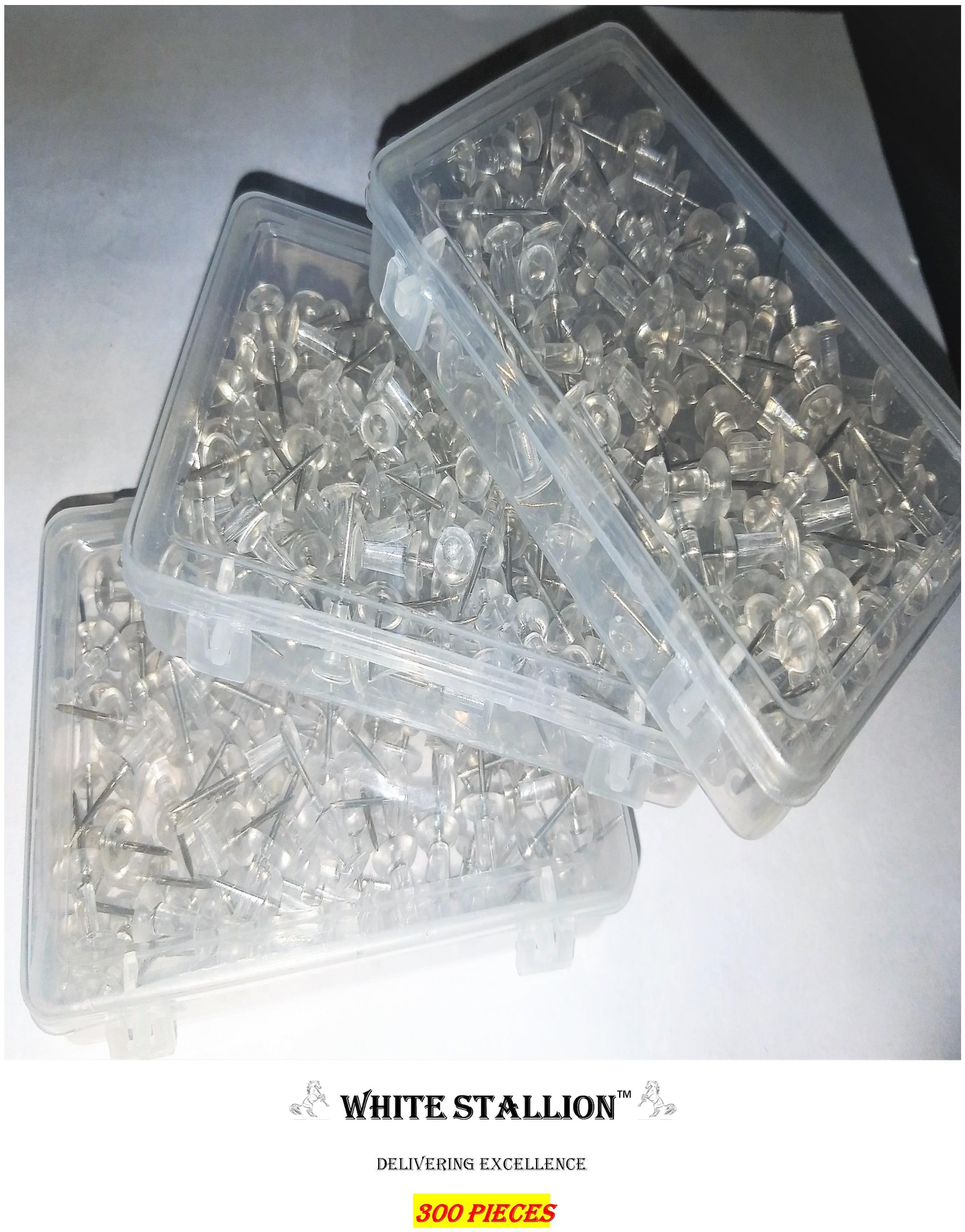 

White Stallion Transparent Push Pins Combo Pack 300 Pieces by White StallionTM