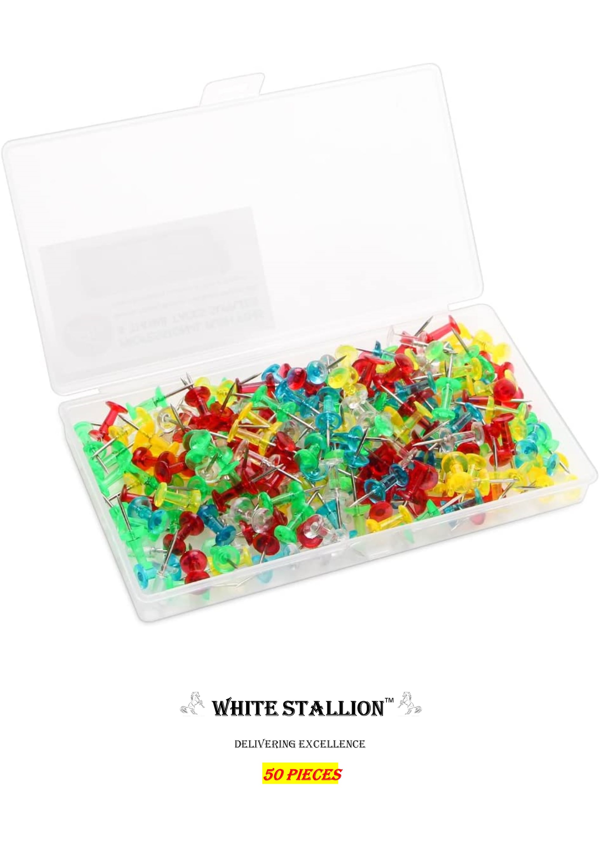 

White Stallion Transparent Mulitcolor Push Pins 50 Pieces