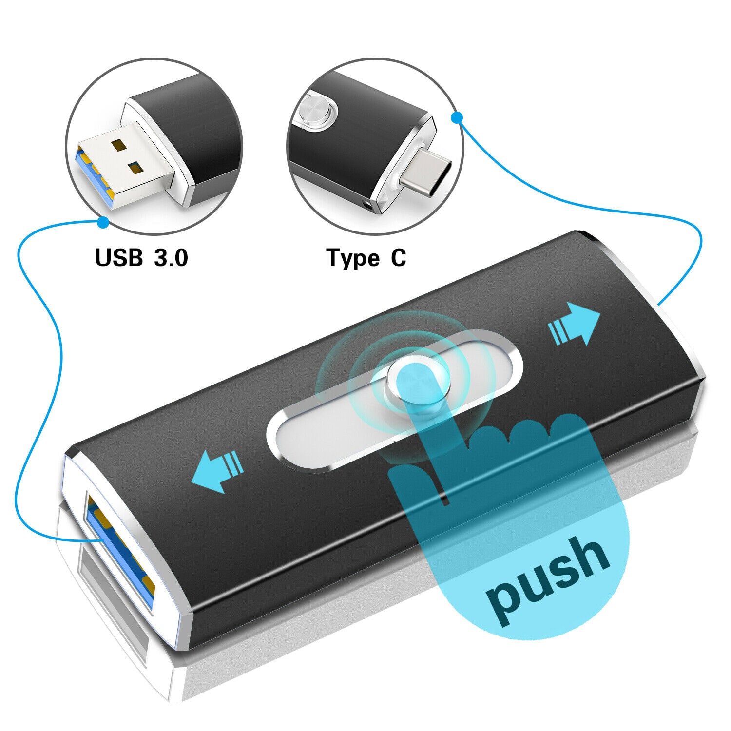 

32G 64G Type C USB 3 0 Flash Drive OTG Memory Stick Thumb Drive 2-in-1 Pen Drive