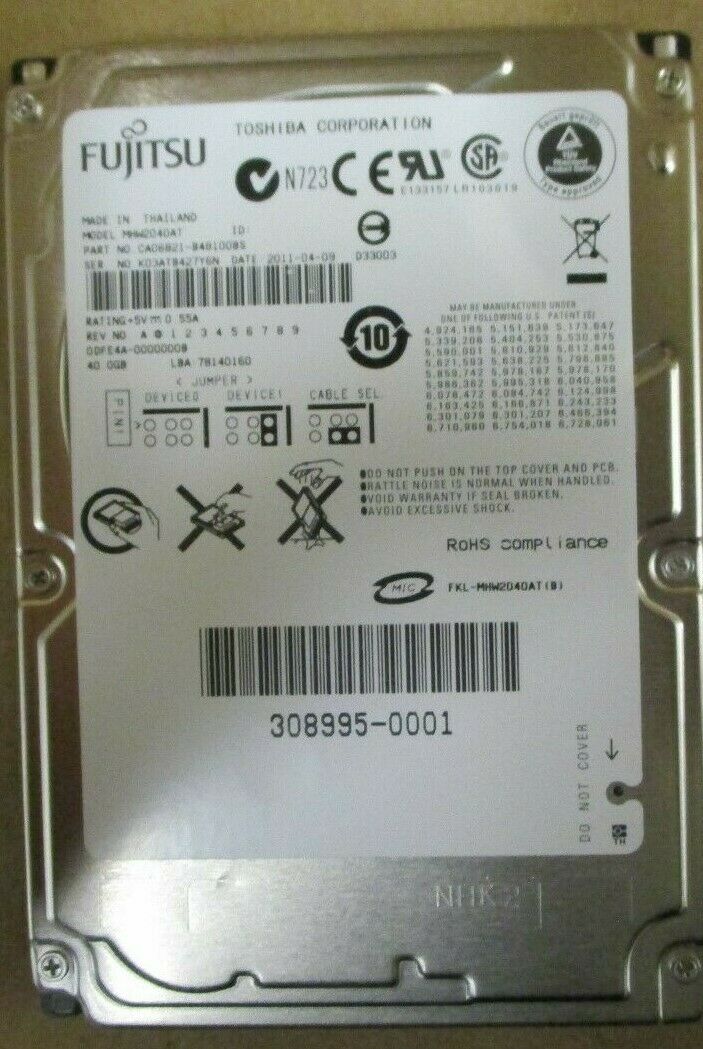 

Fujitsu - MHW2040AT CA06821- 2 5inch 4200RPM 40GB Mobile HDD