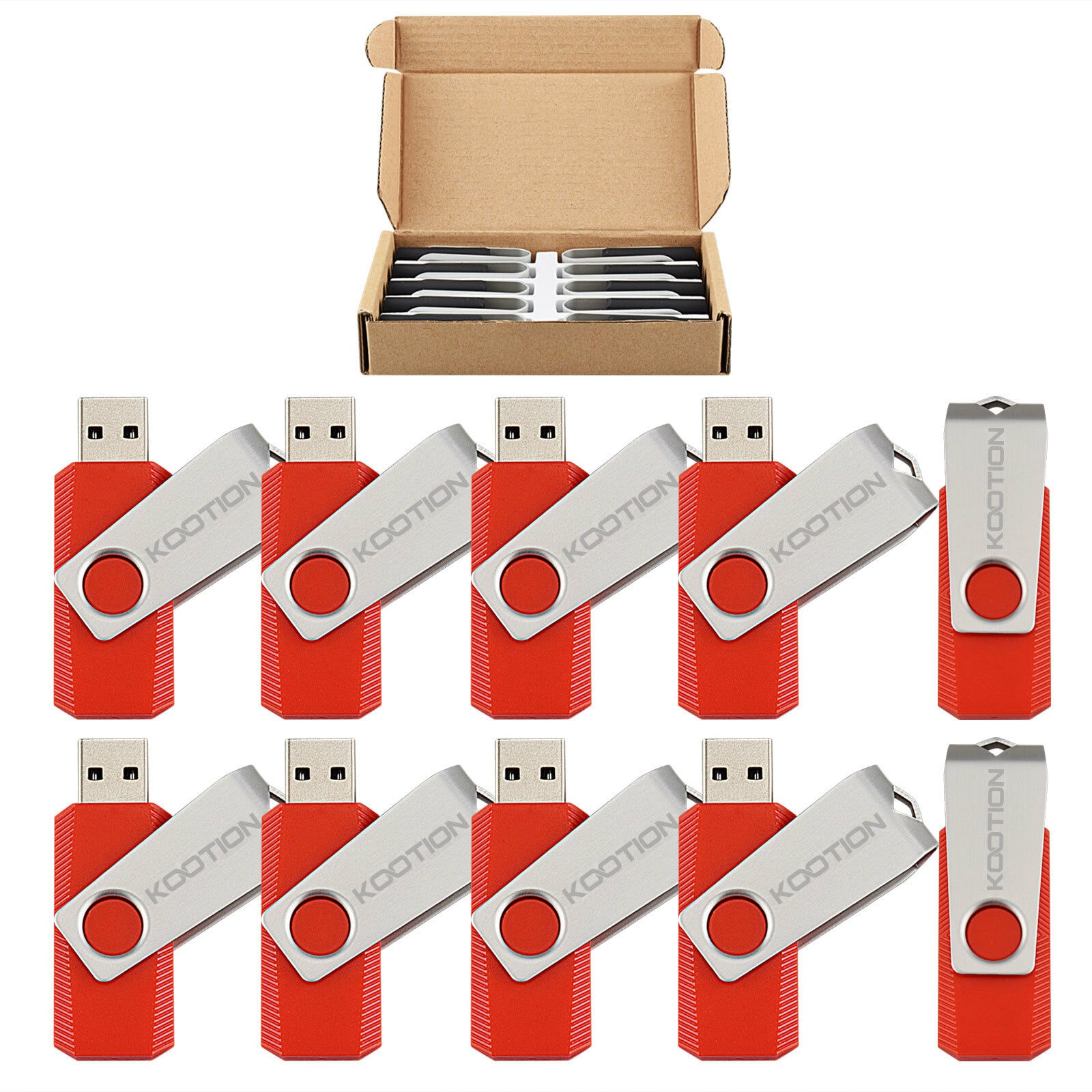 

Kootion 10Pcs 4G USB 2 0 Flash Drives Anti-skid Swivel Memory Stick Red For Gift