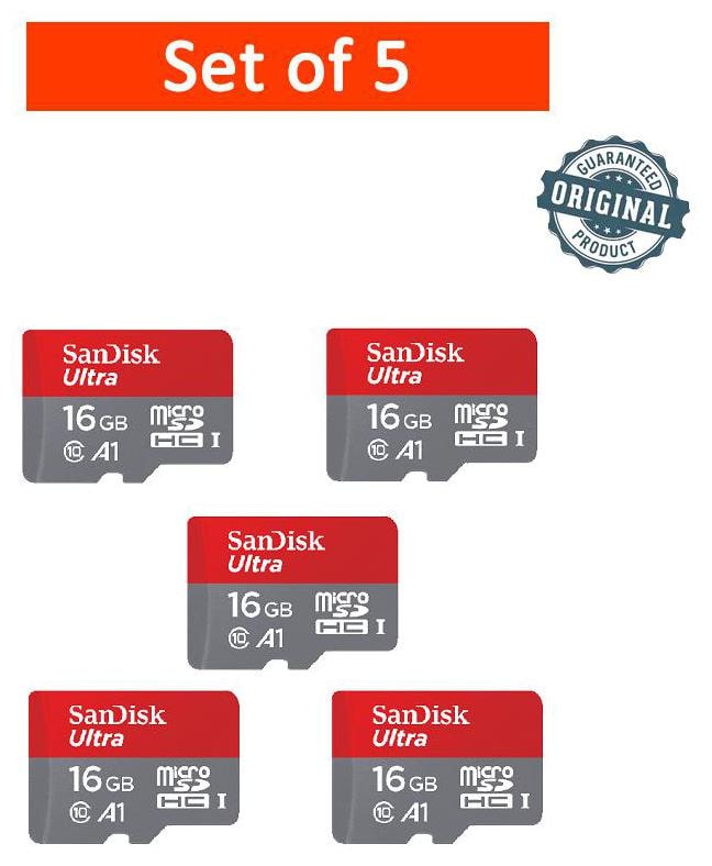 

SanDisk 16GB Ultra microSDHC (microSD) Memory Card U1 98MB s A1 (SDSQUAR-016G-GN6MN) - Pack of 5