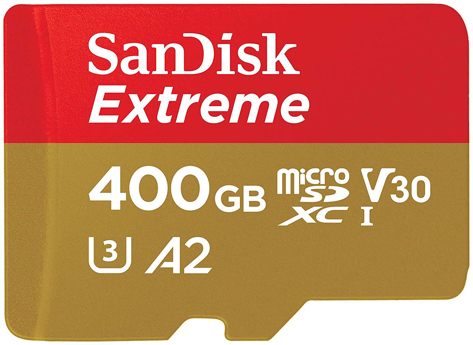 

SanDisk Extreme microSDXC 160MB s R 90MB s W C10 UHS 1 U3 A2 Card for 4K Video Rec on Smartphones Action Cams Drones SDSQXA1 400GB