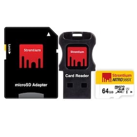 Strontium Nitro 566x microSDXC UHS-I 64 GB Class 10/U1 Memory Card With Adapter & Card Reader