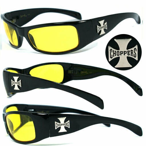 

1 or 3 Pair Choppers Motorcycle Biker Riding Wrap Sunglasses SHINY BLACK FRAME