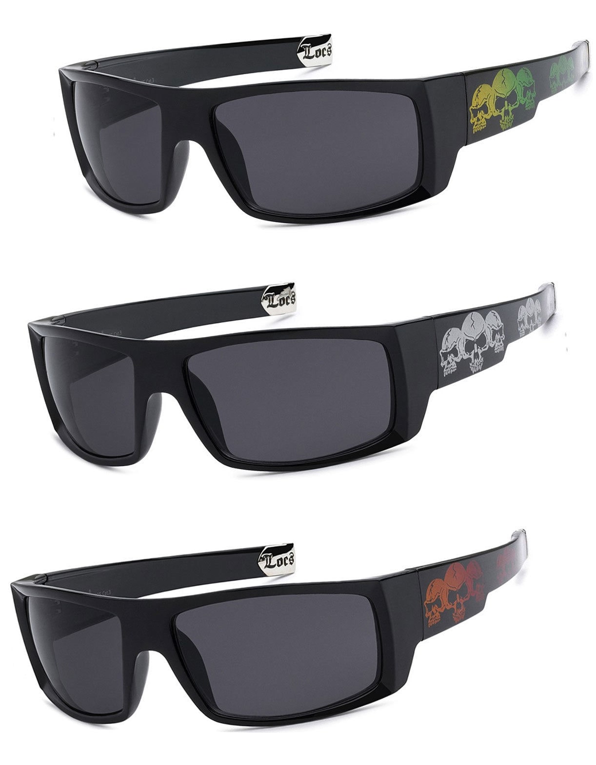 

1 or 3 Pair(s) Men OG Locs Authentic Rectangular Gangster Cholo Skull Sunglasses