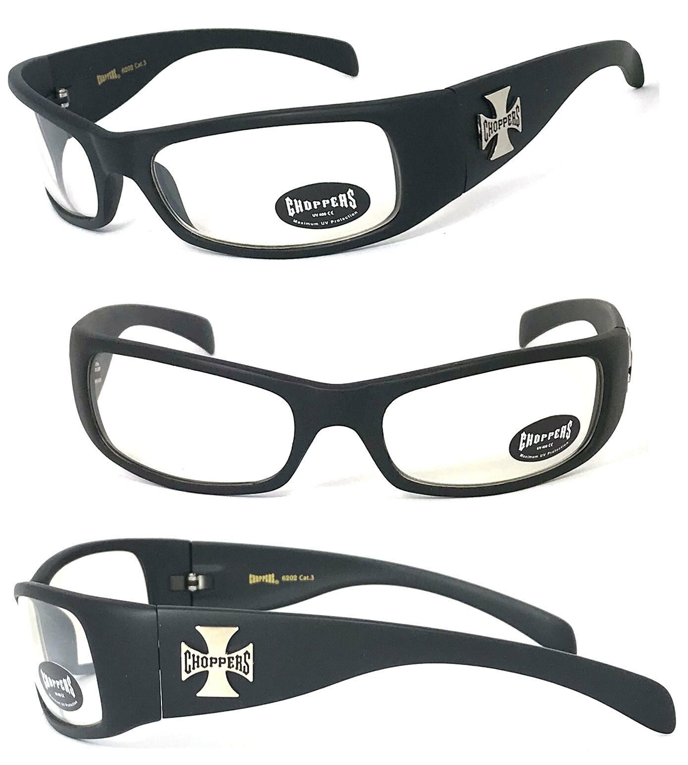 

1 or 3 Pair Choppers Motorcycle Biker Riding Wrap Sunglasses MATTE BLACK FRAME