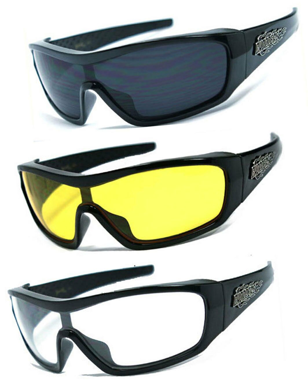 

1 or 3 Pairs Mens Choppers Shield Motorcycle Biker Sunglasses Extreme Sports