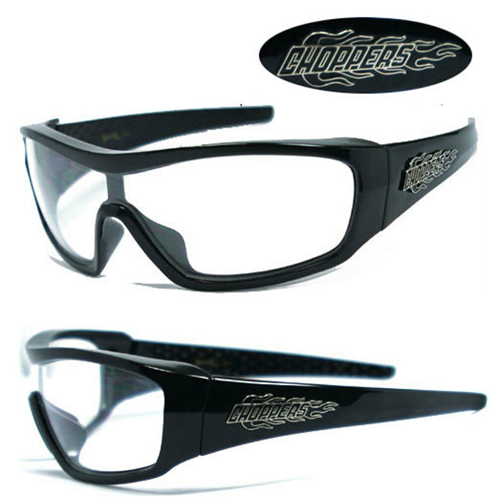 

1 Piece Lens Choppers Biker Men Designer Sunglasses Free Pouch - Clear C40