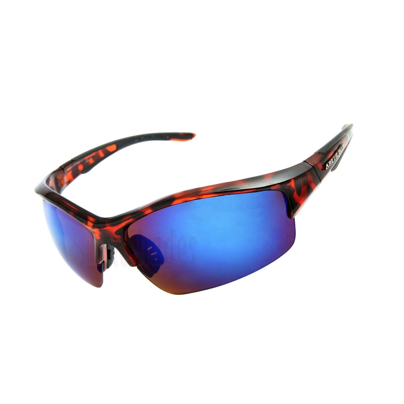

Arctic Blue Half Rim Sunglasses Mens Sports Biking Glasses with Blue Mirror Lens