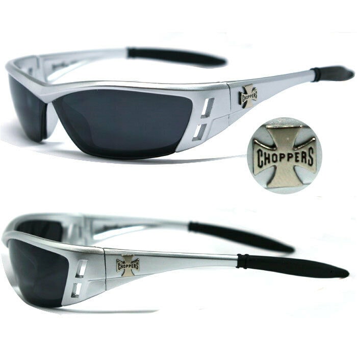 

Choppers Biker Men Sunglasses w Free Pouch - Silver Frame Black Lens C46