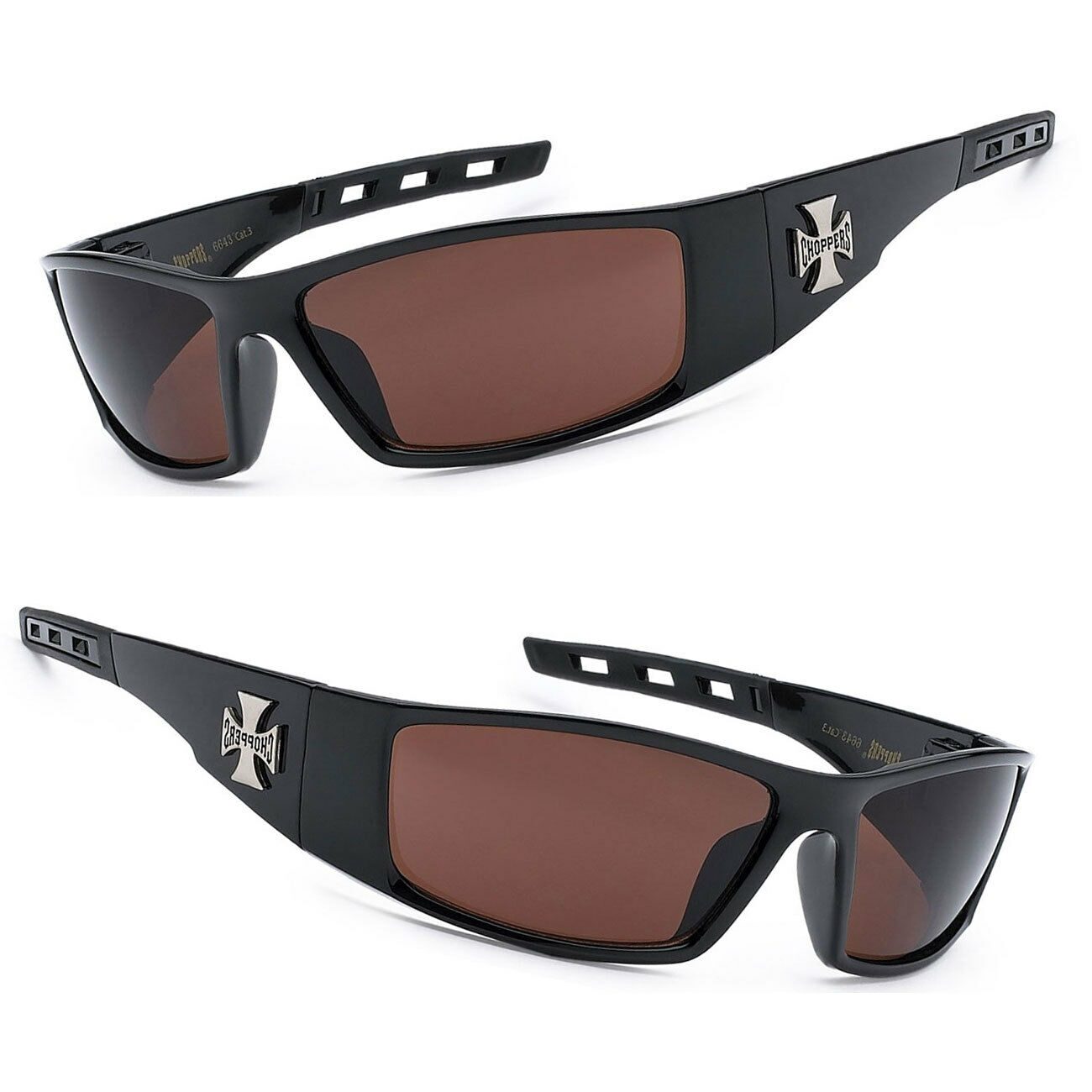 

Choppers Biker Men UV400 Sunglasses Pouch - Black Frame Brown Lens C50