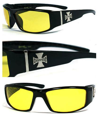 

Choppers Biker Mens Designer Sunglasses Cross Logo Free Pouch - Yellow C38