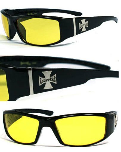 

Choppers Bikers Mens Sunglasses Night Driving Lens Yellow Wrap UV400