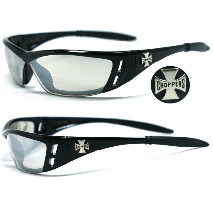 

Choppers Bikers Mens Sunglasses - Black Clear Mirror Lens C46
