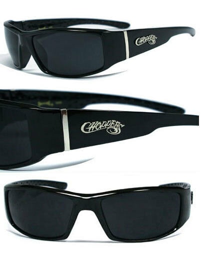 

Choppers Mens Motorcycle Sunglasses- Shiny Black Choppers Words Logo C38