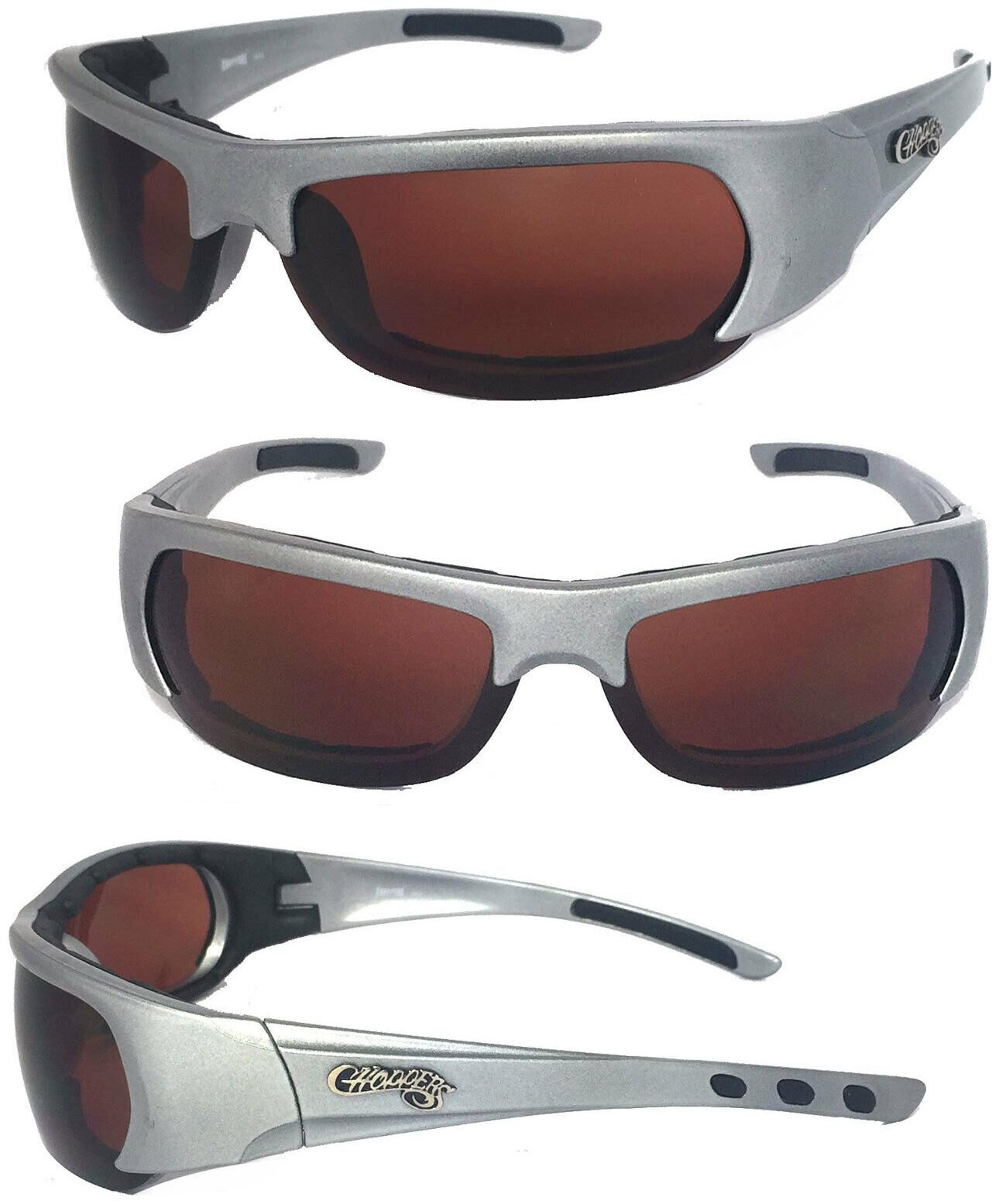 

Choppers Motorcycle Riding Glasses Foam Padded Sunglasses- Silver Frame C47