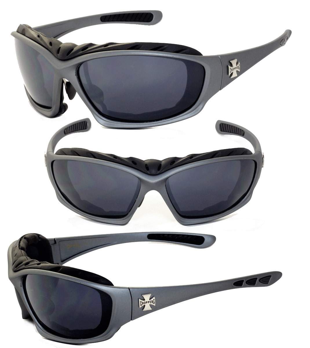 

Choppers Motorcyle Riding Glasses Foam Padded Sunglasses - Gun Metal C49