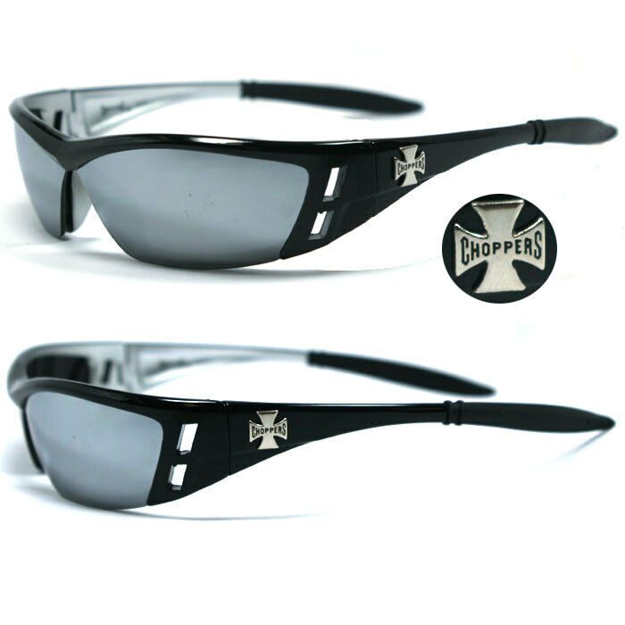 

Choppers Motorcycle Riding Glasses Sunglasses - Black Frame Mirror Lens C46