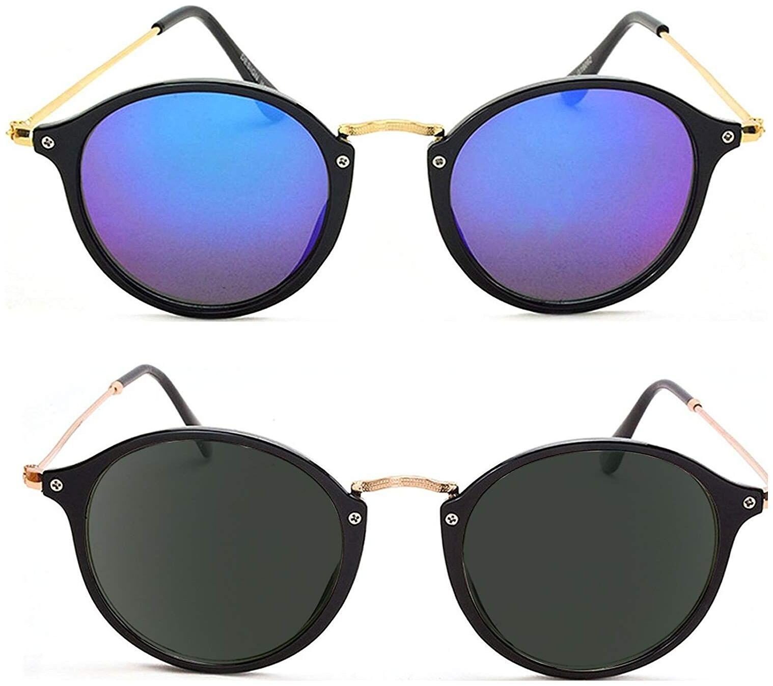 

D DEBONAIR Golden Black Blue Round Oval Sunglasses
