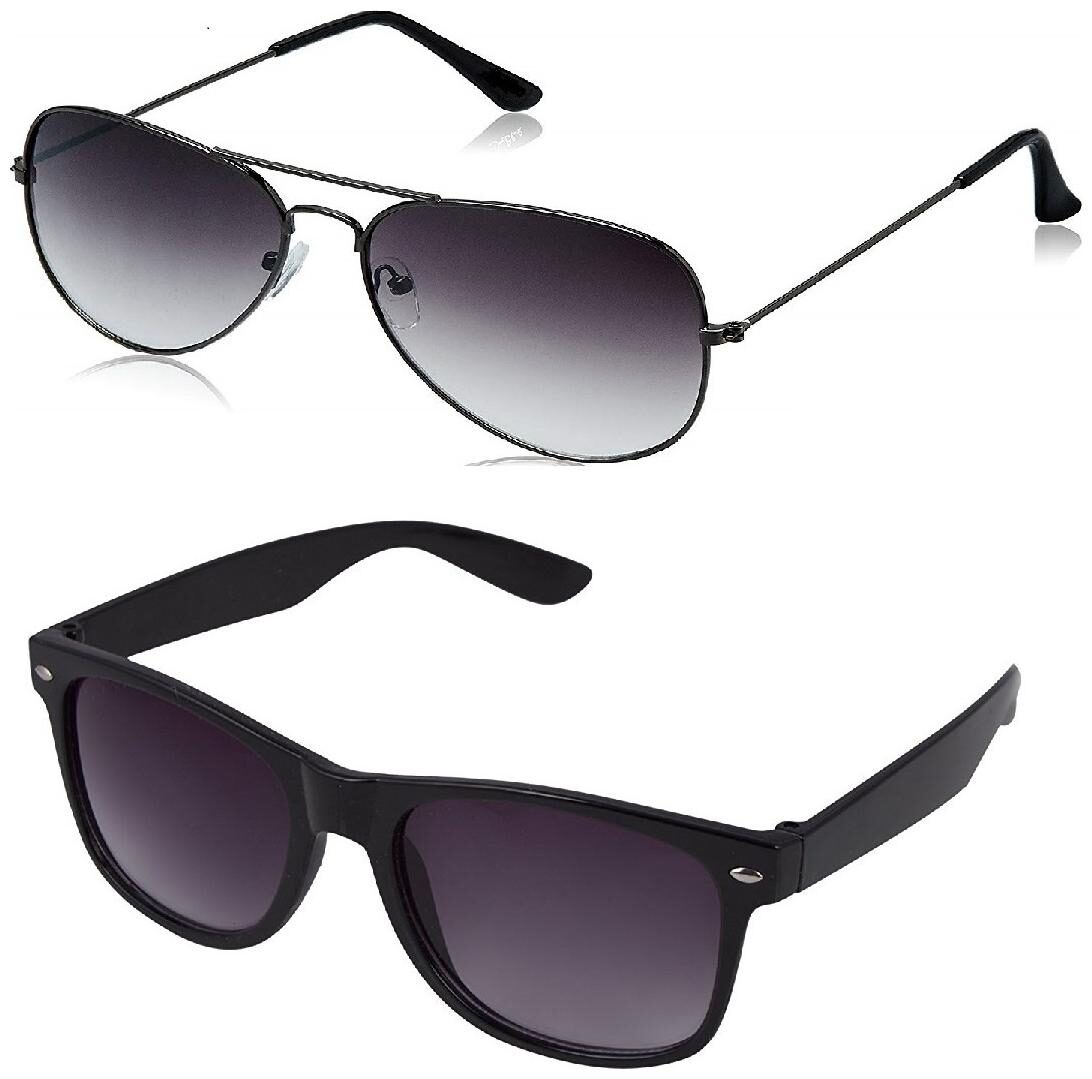

Debonair Grey Aviator Sunglass Free Black Wayfarer (UV PROTECTED) Sunglass