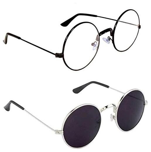 

Debonair UV Protection Round Unisex Sunglasses (Clear Black 53) Combo of 2