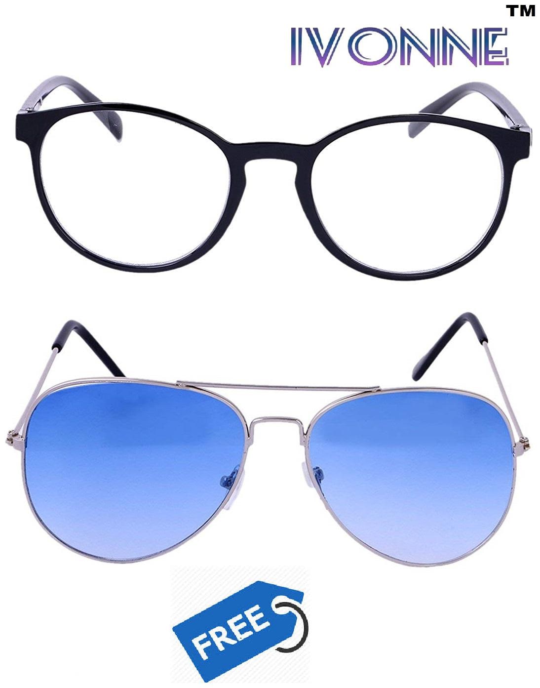 

Ivonne Clear Round Sunglass With Free UV Protected Blue Aviator Sunglass