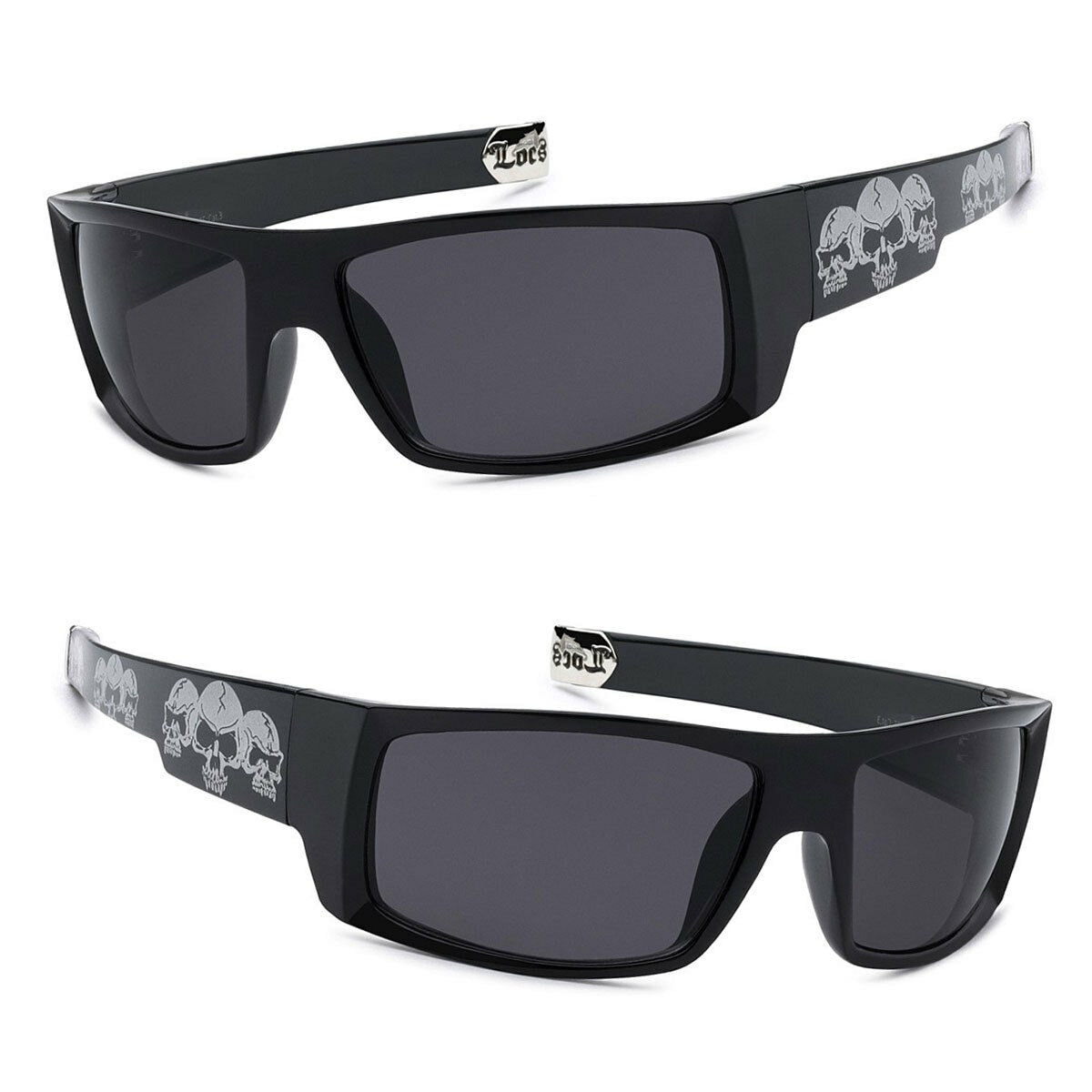

LOCS Biker Cholo Gangster OG Style Mens Sunglasses - Black (Skull Pattern) LC77