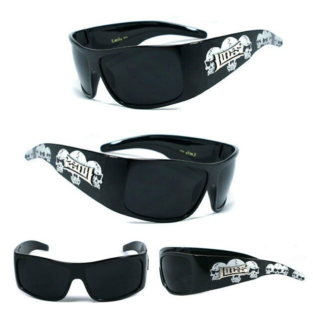 

LOCS Biker Sports Gangsta Mens Sunglasses Thick Black (Skull Arms) UV400 LC56