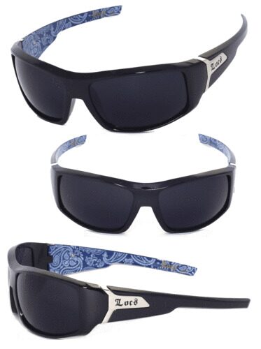

Locs Men Cholo Biker UV400 Sunglasses - Black Frame Smoke Lens (blue BDNA) LC76