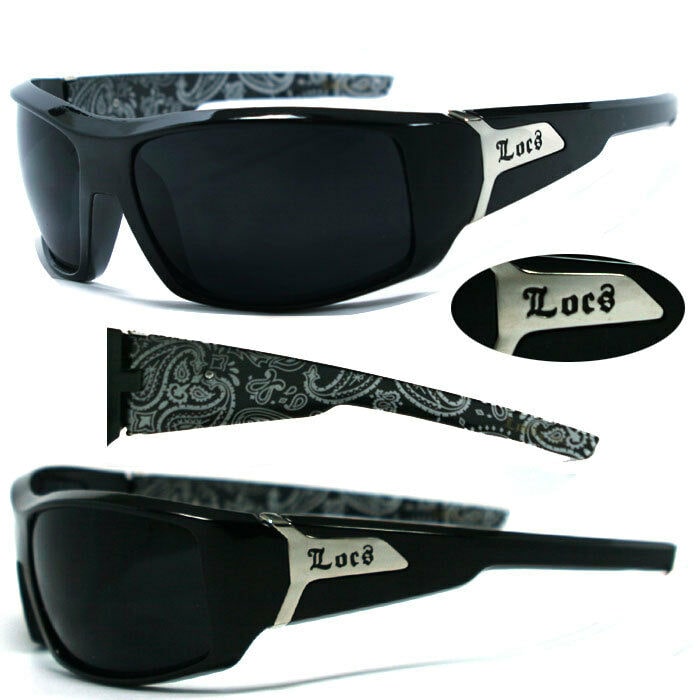 

Locs Mens Cholo Biker Sunglasses - Shiny Black Frame Smoke Lens LC76