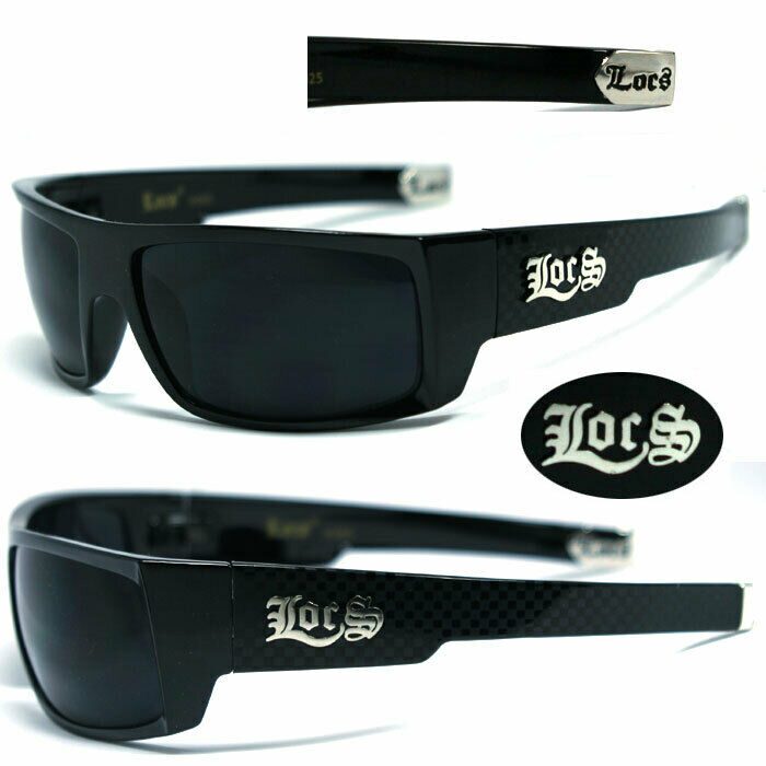 

Locs Mens Cholo Biker UV400 Sunglasses - Shiny Black (Checker) LC77