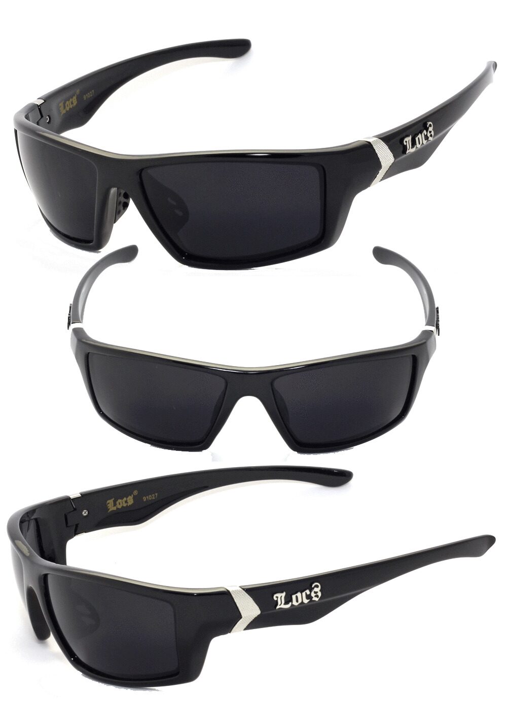 

Locs Mens Cholo Biker UV400 Sunglasses - Shiny Black Frame Black Lens LC79