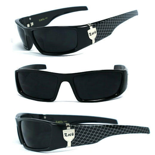 

Locs Mens Cholo Sports Biker Black Shades Sunglasses - Shiny Black Net LC55