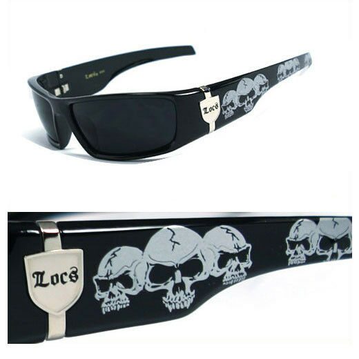

Locs Mens Cholo Biker Sunglasses - Black (Skull) LC55