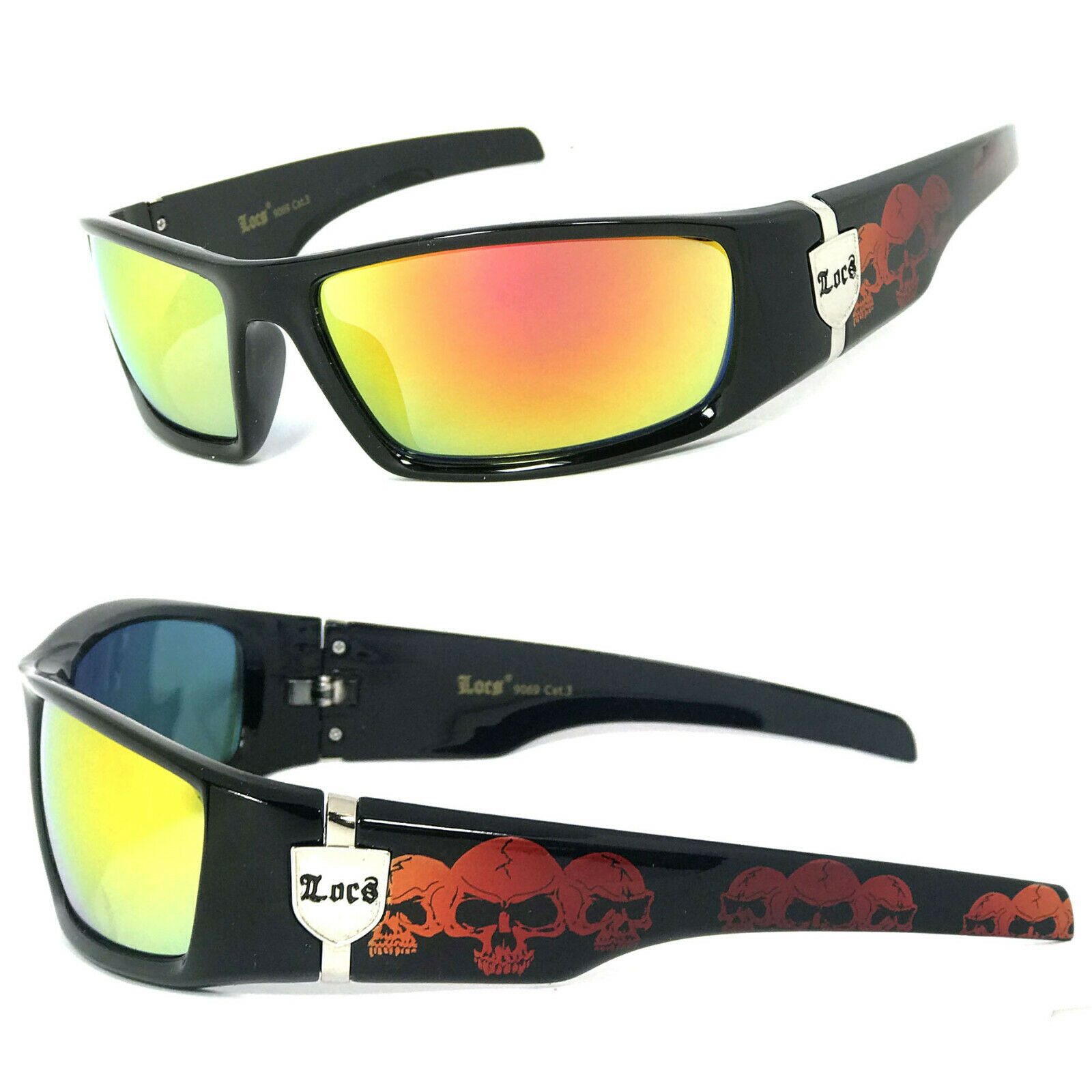 

Locs Mens Gangsta Motorcycle Biker Sports Sunglasses Red Fire Lens Skull Temples