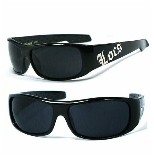 

Locs Mens Gangster Biker Sunglasses w Free Pouch - Shiny Black (W) LC61