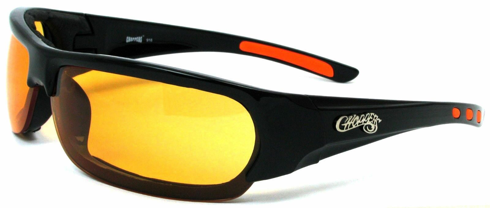 

Men Choppers Biker Foam Padded Wrap Around Sunglasses - Light Orange Lens C47