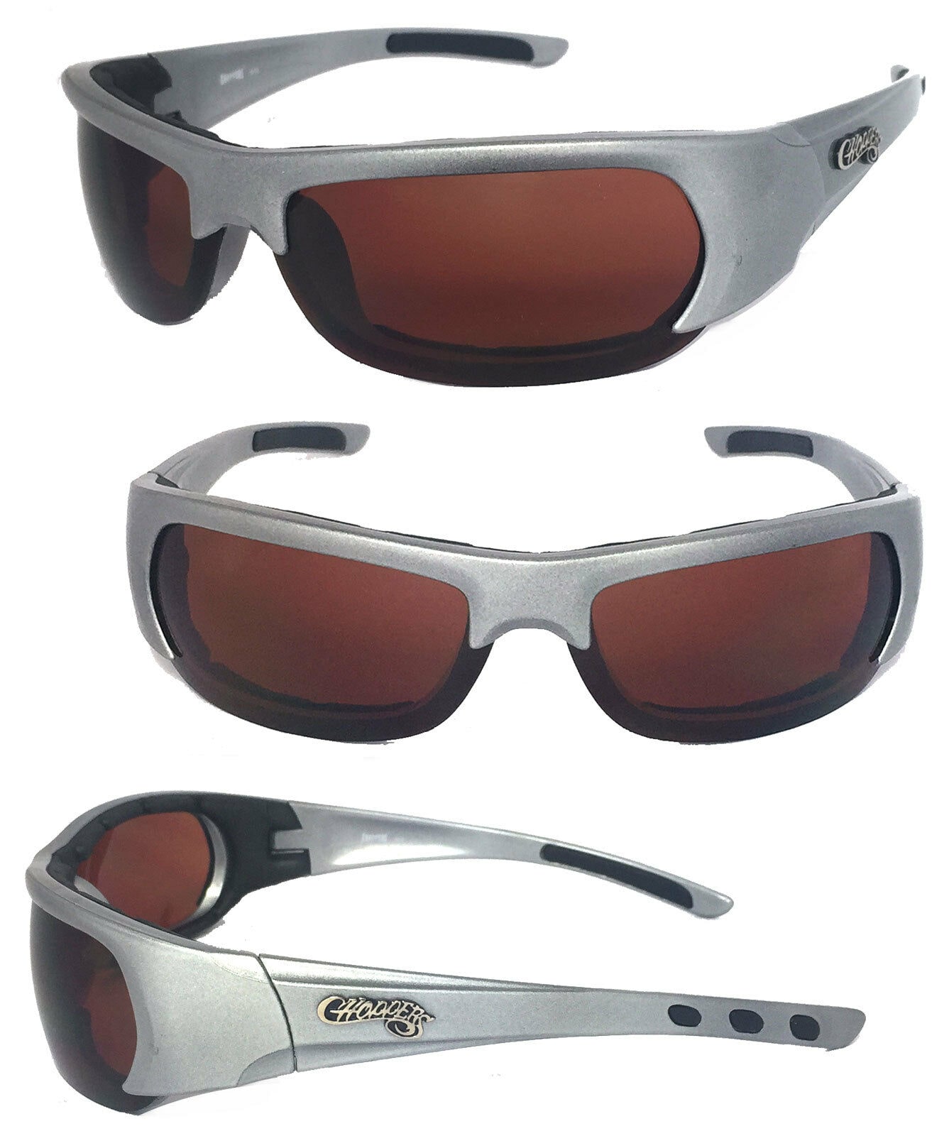 

Men Choppers Foam Padded Wind Resistant Sunglasses - Silver Frame Amber Lens C47