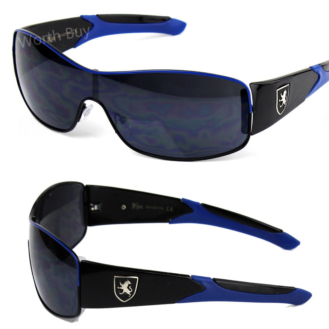 

Mens Khan Shield Sports Sunglasses Fashion Wrap Around Shades One Lens Designer