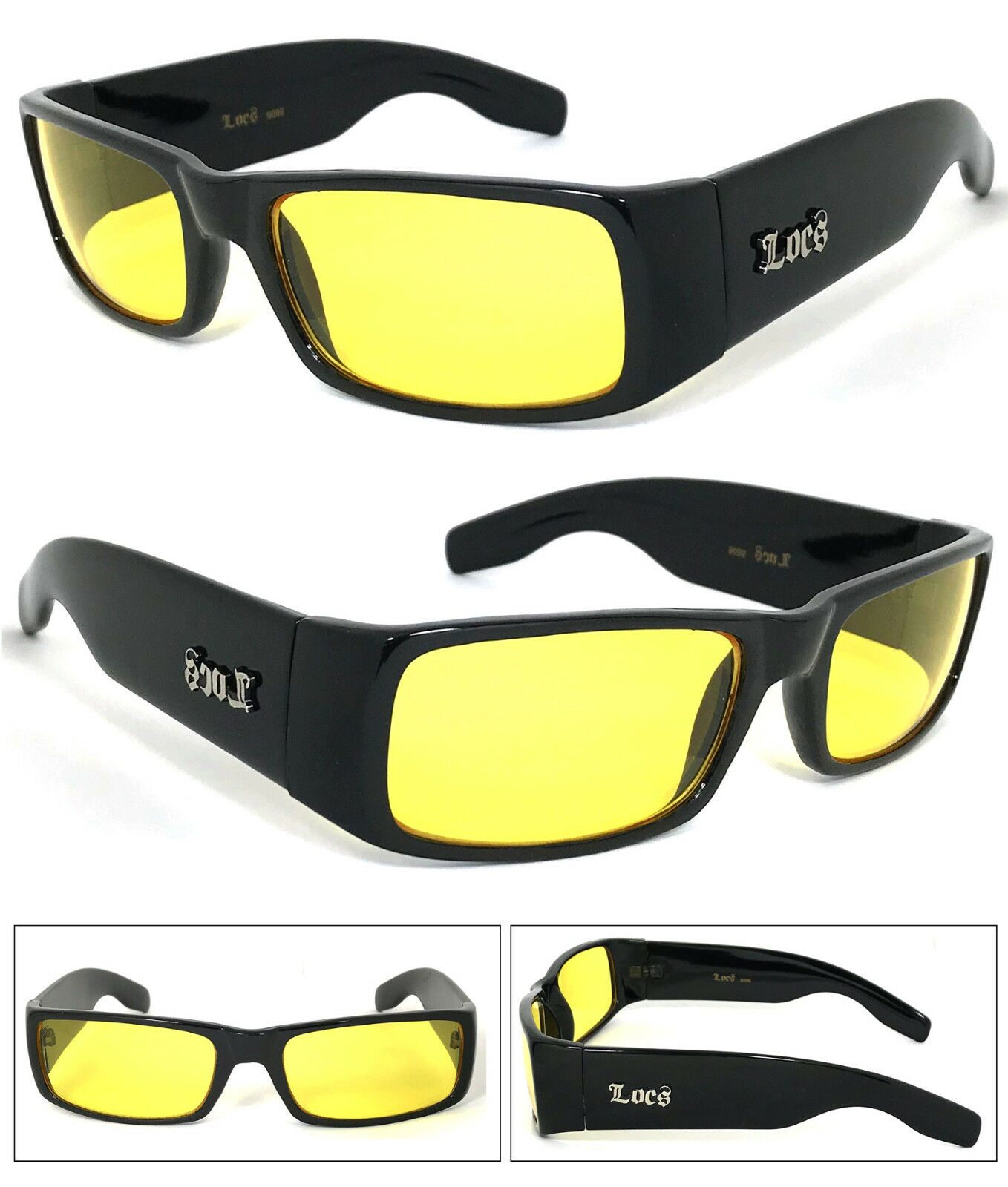 

Mens OG Locs Rectangular Gangster Night Driving Yellow Lens Sunglasses Thick Arm