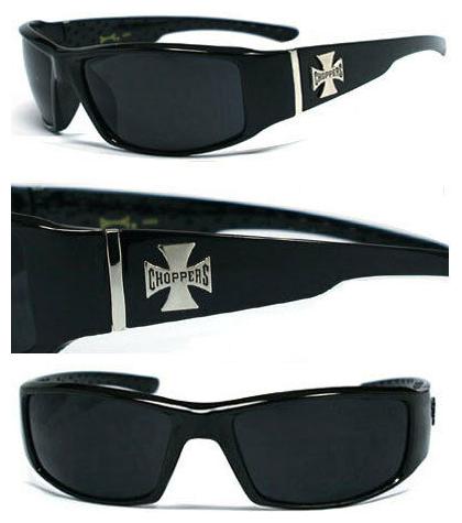 

New Choppers Bikers Mens UV400 Sunglasses Pouch - Cross logo C38