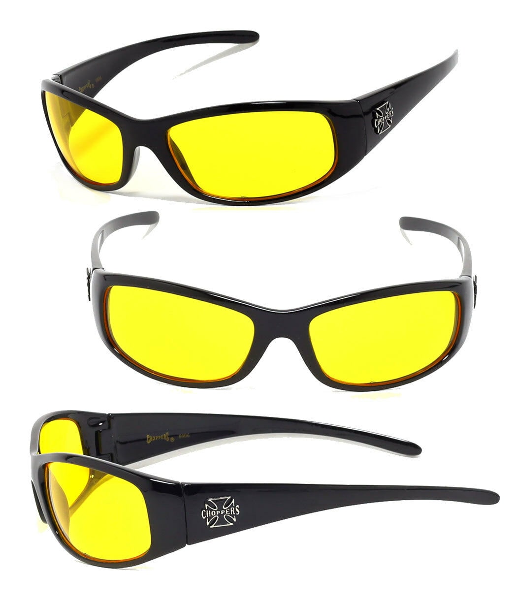 

New Choppers Bikers Men Sunglasses - Night Driving Yellow Lens C24 (Cross)