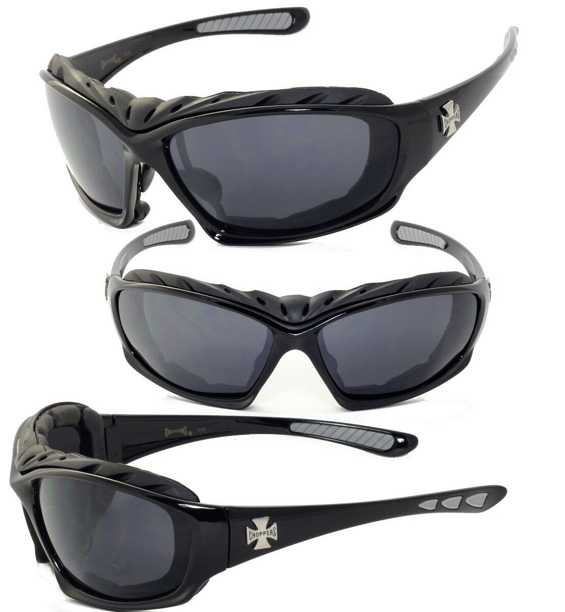 

New Men Choppers Foam Padded Sunglasses - Black Frame Smoke Lens C49