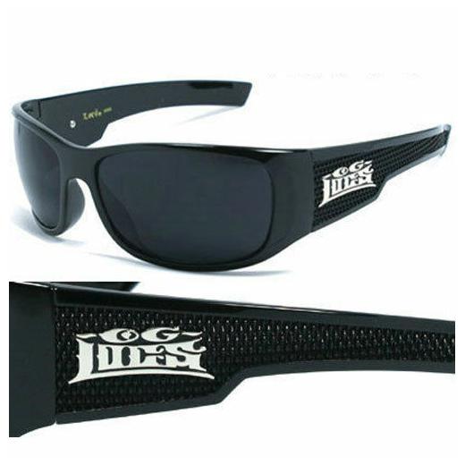 

OG Locs Mens Cholo Biker Sunglasses Shiny Black Frame Super Dark Lens LC38
