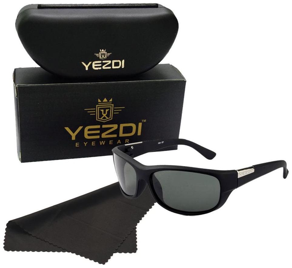 

Yezdi Black Sports Wrap Around Sunglass with UV 400 Glass Lens