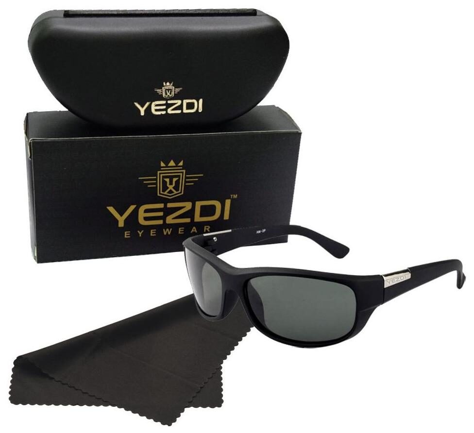 Yezdi Black Sports Wrap Around Sunglass with UV 400 Glass Lens